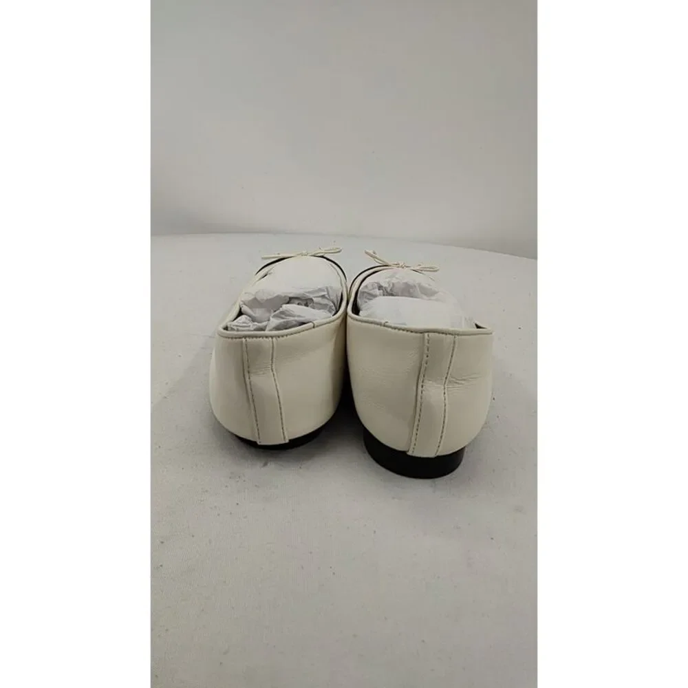 Quince Italian Leather Cap-Toe Ballet Flat Bone/Black Shoes 5 - Picture 3 of 3